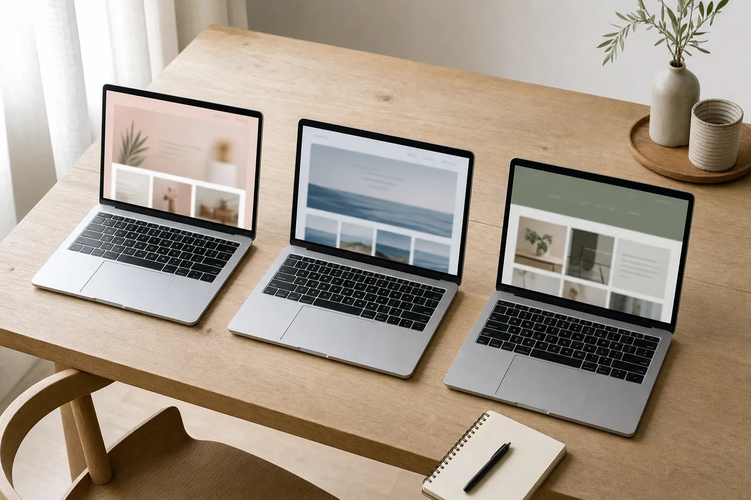 Tre laptopar bord jämför fiberleverantörer
